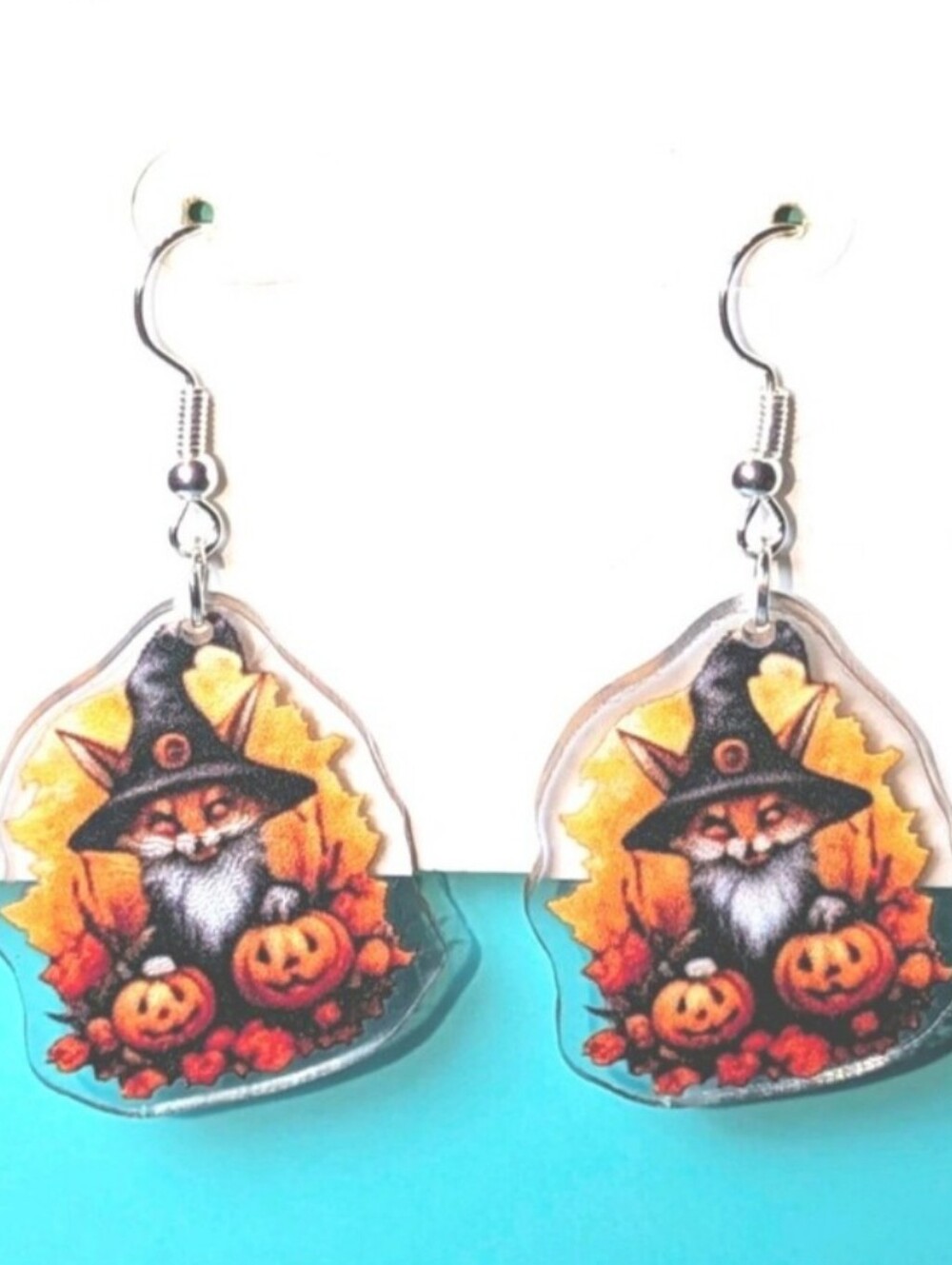 Halloween Fox Witch Earrings - Orange Pumpkin Dangle Earrings
